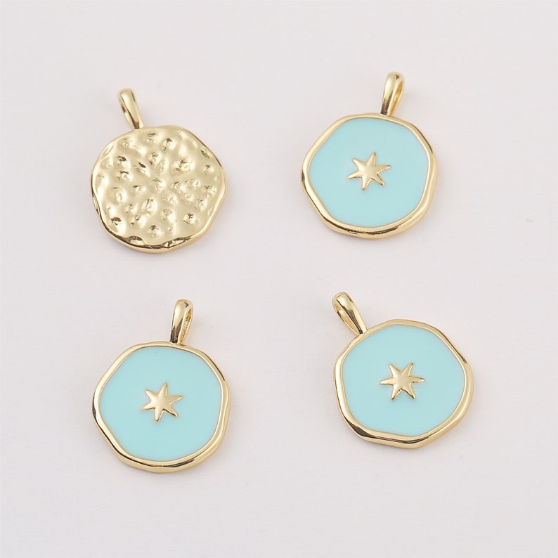 6pcs Real Gold Plated Star Charm, Blue Enamel Star Pendant, Disc Tag Charm,Jewelry Accessories, Nickel Free,high-quality image 2