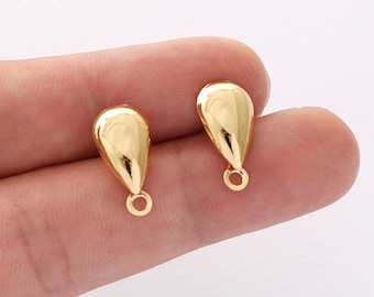 10PCS Real Gold Plated Teardrop Earrings, Geometric Earring Attachment, Teardrop Post Earring,Jewelry Making,Material Craft Supplies
