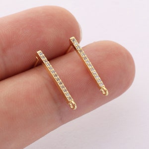 4pcs Real Gold Plated Bar Earrings, CZ Pave Bar Earrings, Stick Post Earrings, Earring Accessories,Nickel Free,high-quality