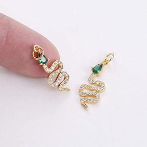 6pcs Real Gold Plated Snake Charm,Zircon Snake Pendant,Pave Snake Charm,Earrings Accessories,DIY Earring attachment