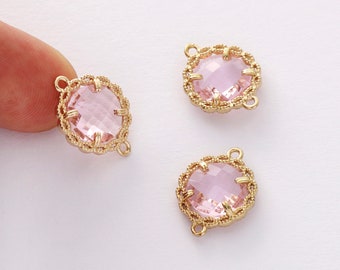 10 piezas de colgante de cristal rosa, colgante de cristal con marco facetado grande, piedras preciosas redondas, precios al por mayor