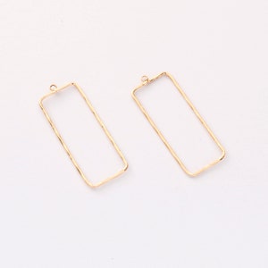 10PCS. Real Gold Plated Rectangle Charm, Hollow Rectangle Pendant,Brass Finding,Earring Jewelry DIY Material image 2