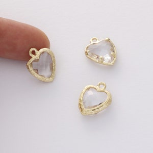 2pcs Clear Heart Charm, Heart Glass Pendant, Faceted Glass Charm,Framed Glass, Jewelry Accessories, Wholesale