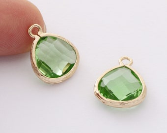 10 Stück Rahmen Glas Anhänger,Glas Grüner Geburtsstein Anhänger,12*13mm,Tränen Glas Anhänger,Schmuckherstellung,Material Bastelbedarf