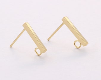 6PCS Real Gold Plated Bar Earrings Stud, Stick Post Earring,Earring Attachment,Jewelry Making, Material Craft Supplies