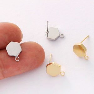 10pcs Real Gold Plated Hexagon Earrings, Hexagon Stud Earrings, Minimalist Geometry Earrings,Jewelry accessories,High Quality, Nickel Free