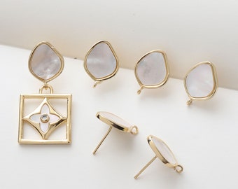 6pcs Real Gold Plated Shell Earrings, Teardrop Shell Stud Earrings, Post Earrings,Earrings  Making, Jewelry Materials, Nickel Free,Quality