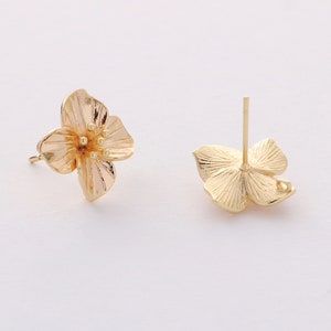 6pcs Real Gold Plated Flower Earrings, Floral Earrings Stud,Flower Post Earrings, Earring Attachment, Jewelry Accessories image 3