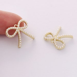 10pcs Gold Alloy Charm, Pearl Bow Pendant , Earring Jewelry DIY Material