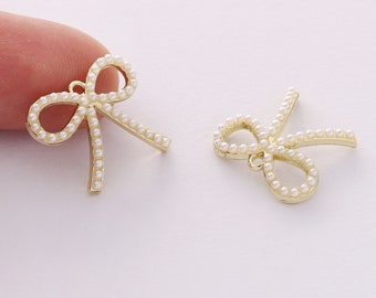 10pcs Gold Alloy Charm, Pearl Bow Pendant , Earring Jewelry DIY Material