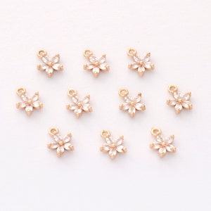 10pcs Gold Plated Flower Charm, Tiny Mini Zircon Flower Penant,cz Pave Charm,Jewelry Accessories, Nickel Free,high-quality