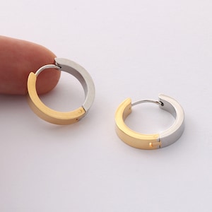 2pcs Real Gold Plated Round Hoop Earrings, Round Ear Hoop, Rings Earring Hoops, Charm Rings, Two-color Plating Hoops, Nickel Free