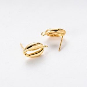 6PCS Real 18K Gold Plated Cowrie Shell Stud Earrings, Shell Jewelry,Beach Jewelry,Cowry Shell Earrings,Material Craft Supplies