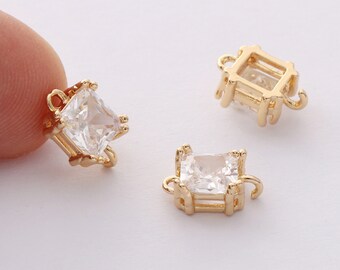 10pcs Clear Rectangle Charm, Tiny Rectangle Zircon Connector, Faceted Glass Charm,Framed Glass, Jewelry Accessories, Wholesale