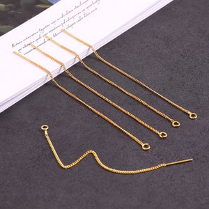 10PCS Real Gold Plated Threader Earrings, Brass Thread Earrings , Chain Earrings, Ear Thread Earrings,Jewelry Making Material Craft Supplies