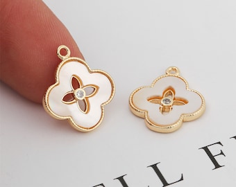 6PCS Real Gold Plated Clover Shell Charm,Shell Drop, Shell Pendant, Jewelry Making Material, Crafts Supplies, Earrings diy