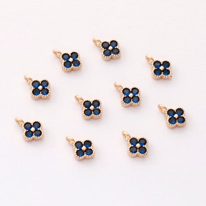 10pcs Royal blue Zircon Clover Charm, Tiny  CZ Pave Charm,Gemstone Charm,Jewelry Making,Material Craft Supplies,wholesale