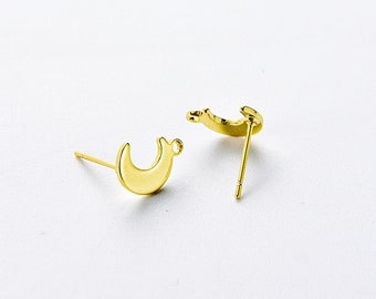 Pendientes de luna chapados en oro real de 10 piezas, accesorio de pendiente geométrico, pendiente de poste de luna, fabricación de joyas, materiales para manualidades