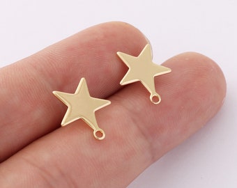 10PCS Real Gold Plated Star Earrings, Ear Wire, Earring Attachment, Star Post Earring,Jewelry Making,Material Craft Supplies