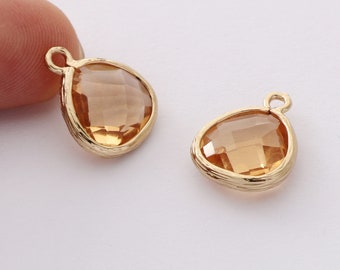 Abalorio de cristal con marco de 10 Uds., abalorio de piedra natal rosa, 12x13mm, abalorio de cristal en forma de lágrima, fabricación de joyas, suministros para manualidades