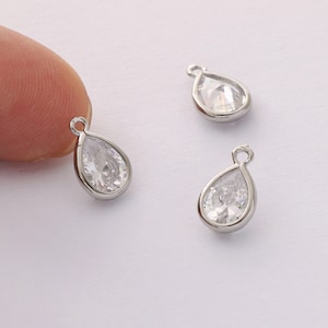 10pcs Platinum Zircon Charm, Tiny Mini Teardrop Crystal Pendant,Bezel Gemstone, wholesale prices