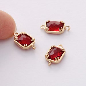 10pcs Red Faceted Glass Charm, Rectangle Glass Connector, Birthstone Charm,Bezel Gemstone Charm,Jewelry Making,Material Craft Supplies