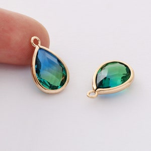 10pcs Green Ombre Glass Charm, Gradient Teardrop Glass Pendant, Frame Glass Crystal Charm,Handmade Jewelry Accessories
