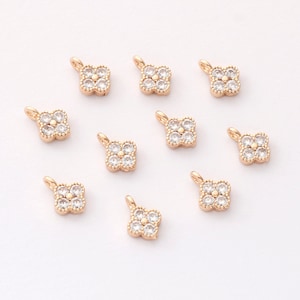 10pcs Clear Zircon Clover Charm, Tiny  CZ Pave Charm,Gemstone Charm,Jewelry Making,Material Craft Supplies,wholesale