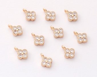 10pcs Clear Zircon Clover Charm, Tiny  CZ Pave Charm,Gemstone Charm,Jewelry Making,Material Craft Supplies,wholesale