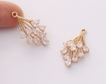 10pcs cz pave Leaves charm,bracelet necklace pendant,pave charm,Handmade Jewelry Accessories