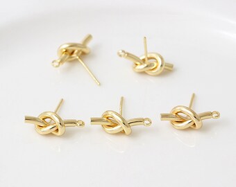 10PCS Pendientes anudados chapados en oro real, accesorio de pendiente geométrico, pendiente de poste de barra, fabricación de joyas, suministros de artesanía de materiales