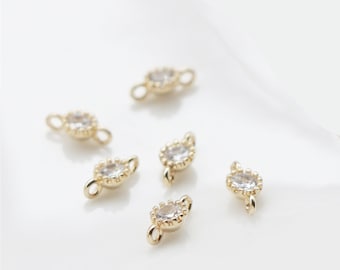 10 piezas de abalorios de circonia cúbica chapados en oro real, abalorios de Micro Pave, conector Mini cz pequeño, abalorios de collar, fabricación de joyas, suministros para manualidades