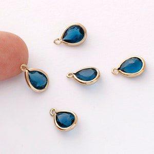 10pcs Tiny Blue Teardrop Charm, Teardrop Crystal Pendant,Glass CharmBezel Gemstone, wholesale prices