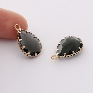 10pcs Black Glass Charm, Large Teardrop Glass Pendant, Frame Glass Crystal Charm,Handmade Jewelry Accessories