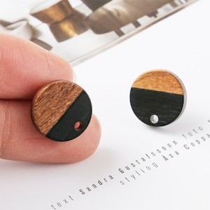 10 Stück Schwarze Harz und Holz Ohrringe, runde Holz Ohrstecker, Ohrdraht, Ohrstecker, Diy Schmuck Zubehör Bastelbedarf