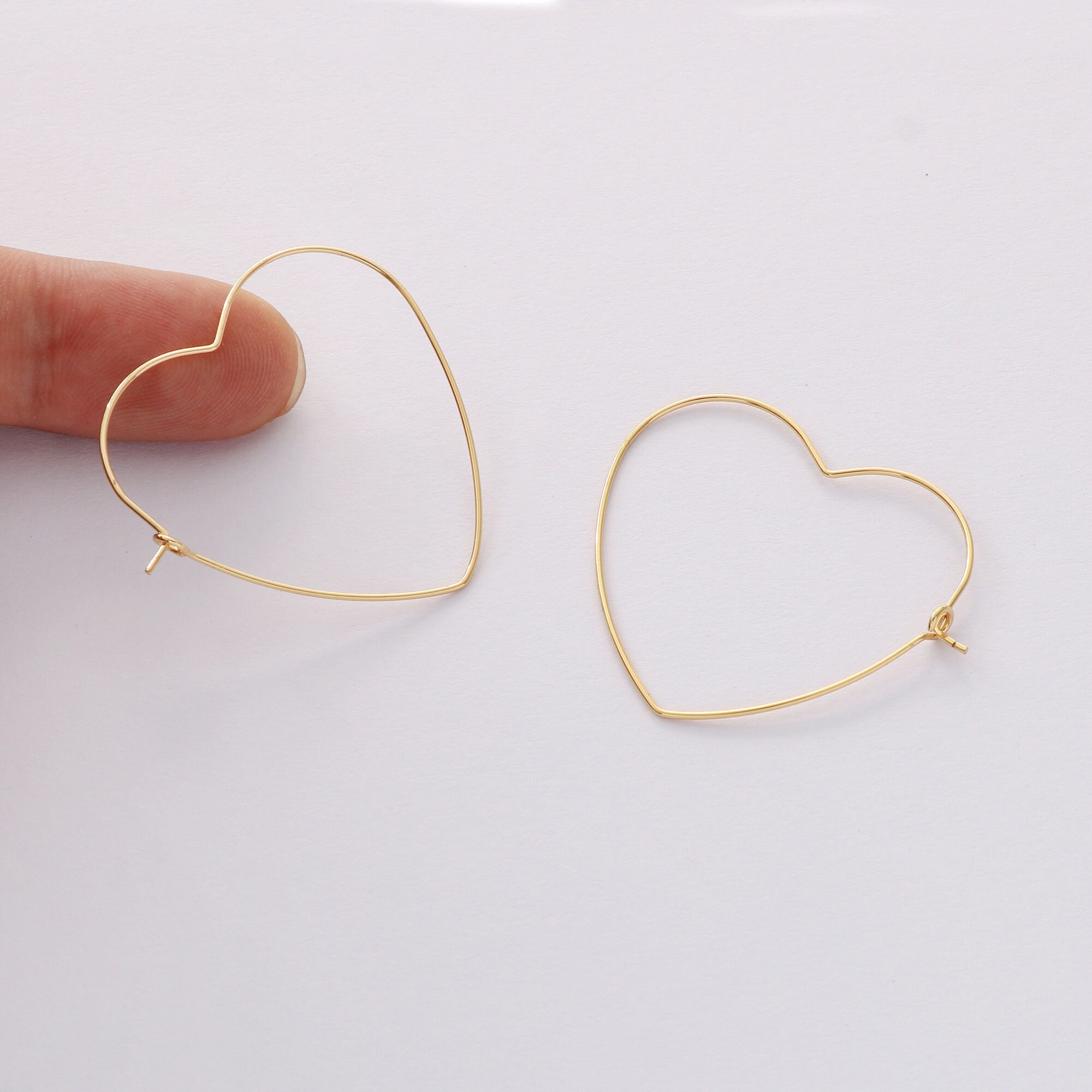 10PCS Real Gold Plated Heart Hoop Earring, Hoop Ear Wire,wine