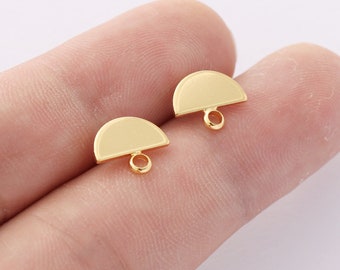 10PCS Real Gold Plated Semicircle Earrings Stud, Tiny Semicircle Post Earrings,Earring Attachment,Jewelry Making,Material Craft Supplies