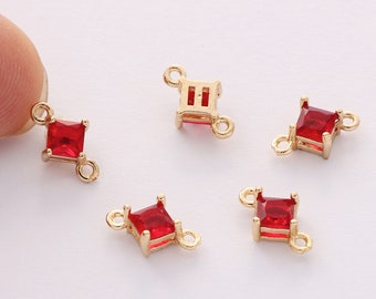 10pcs Red Glass Charm Connector,Small Faceted Lucite Beads,Diamond Channel Charm,Bezel Gemstone Connector, wholesale prices