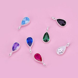 10pcs 925 Sterling Silver Zircon Charm, CZ Pave Charm, Zircon Teardrop Pendant, Tiny Mini Zircon Charm, Birthstone Charm,Minimalist,Supplies