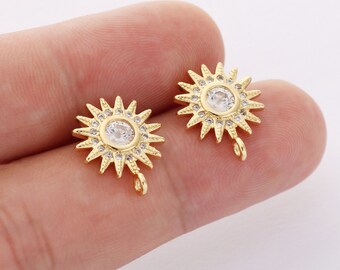 10PCS Real Gold Plated Sun Earrings Stud, Zircon Sun Earrings, cz Pave Post Earrings, High  Quality, Nickel Free