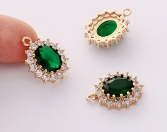 Colgante ovalado facetado de vidrio de 10 piezas con marco dorado, cuentas de lucita facetadas grandes, colgante de vidrio ovalado, piedra preciosa biselada