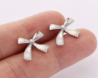 10pcs Platinum Alloy Earrings, Bow Stud Earrings