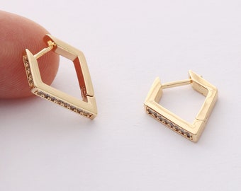 2pcs Real Gold Plated Diamond Earrings, Diamond Hoop Earrings, Small Hoop Earrings,Earring Accessories,Nickel Free,high-quality