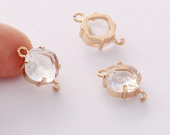 10pcs Clear Crystal Glass Charm Pendant,Large Faceted Lucite Beads,Diamond Glass Connector,Bezel Gemstone, wholesale prices