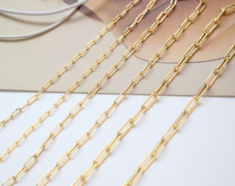 3.2feet Real Gold Plated Long Cable Chain, Flat Cable Chain, Chain by Feet, 2MM/3MM/4MM Chain, Jewelry Accessories Material
