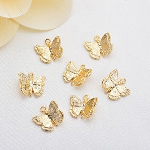 10 peças amuletos de borboleta em ouro real, pingente de borboleta, pingentes de colar de borboleta, amuletos de pulseira, descobertas de joias