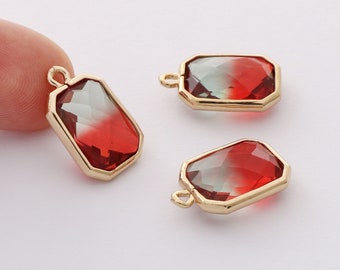 10pcs Red Ombre Glass Charm, Gradient Rectangle Glass Pendant, Frame Glass Crystal Charm,Handmade Jewelry Accessories