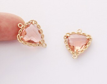 Conector colgante de cristal rosa de 10 Uds., colgante de cristal con marco facetado grande, piedras preciosas triangulares, precios al por mayor