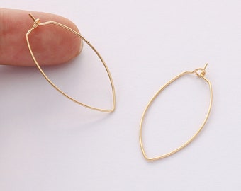 10PCS Real Gold Plated Oval Hoop Earring, Hoop Ear Wire, Wine Glass Charm Rings,Large Hoop Earrings, Beading Hoop, Handmade Jewelry Material