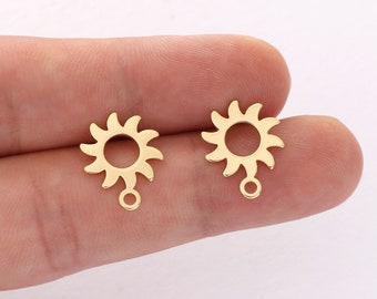 10pcs Real Gold Plated Sun Earrings,  Sun Post Earrings, Ear Stud, Earring Attachment, Jewelry Accessories